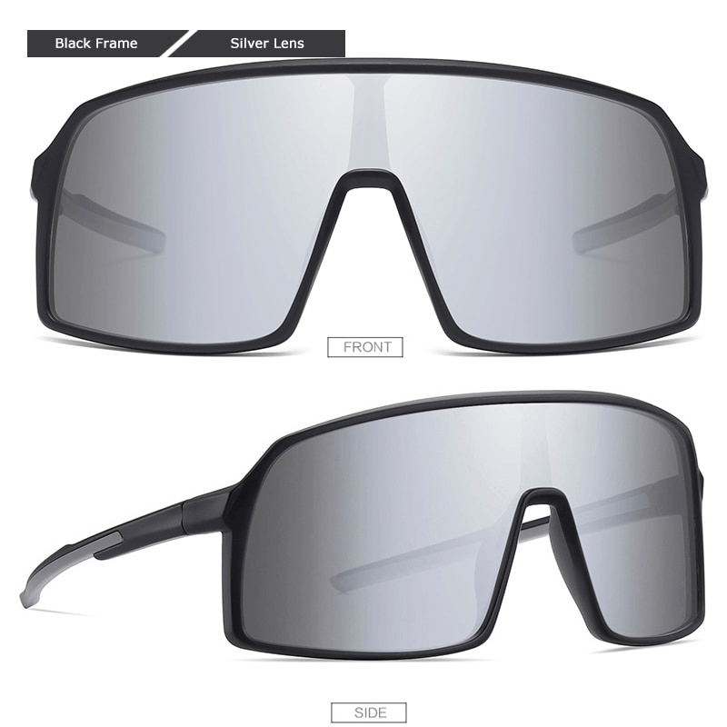 Stylish sports big frame windproof goggles with UV400 protection, black frame, and silver lenses, perfect for outdoor activities.